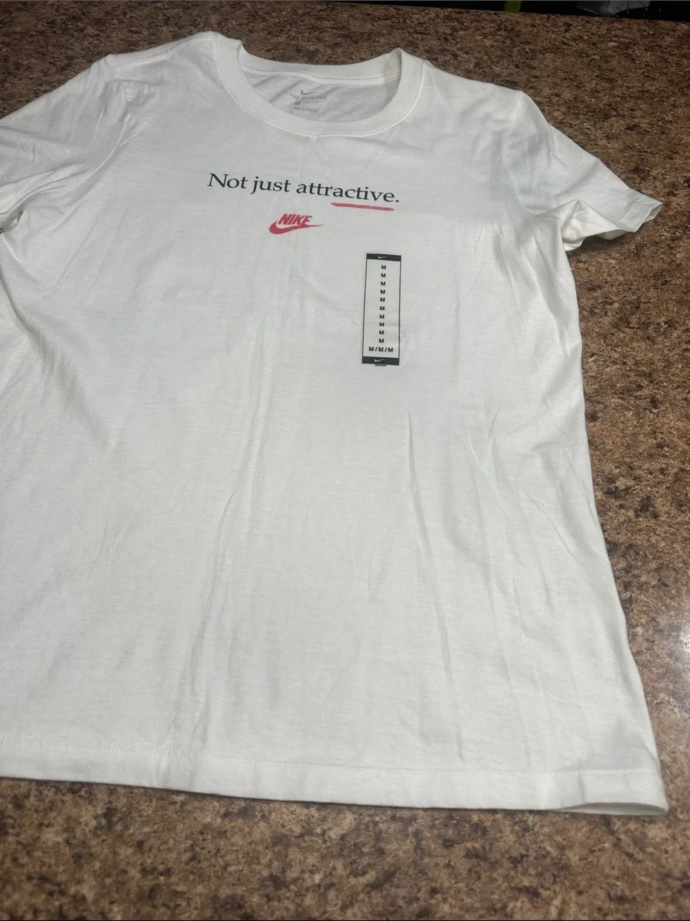Nike White Short-Sleeve Tee with Red & Black Logo and Slogan Medium